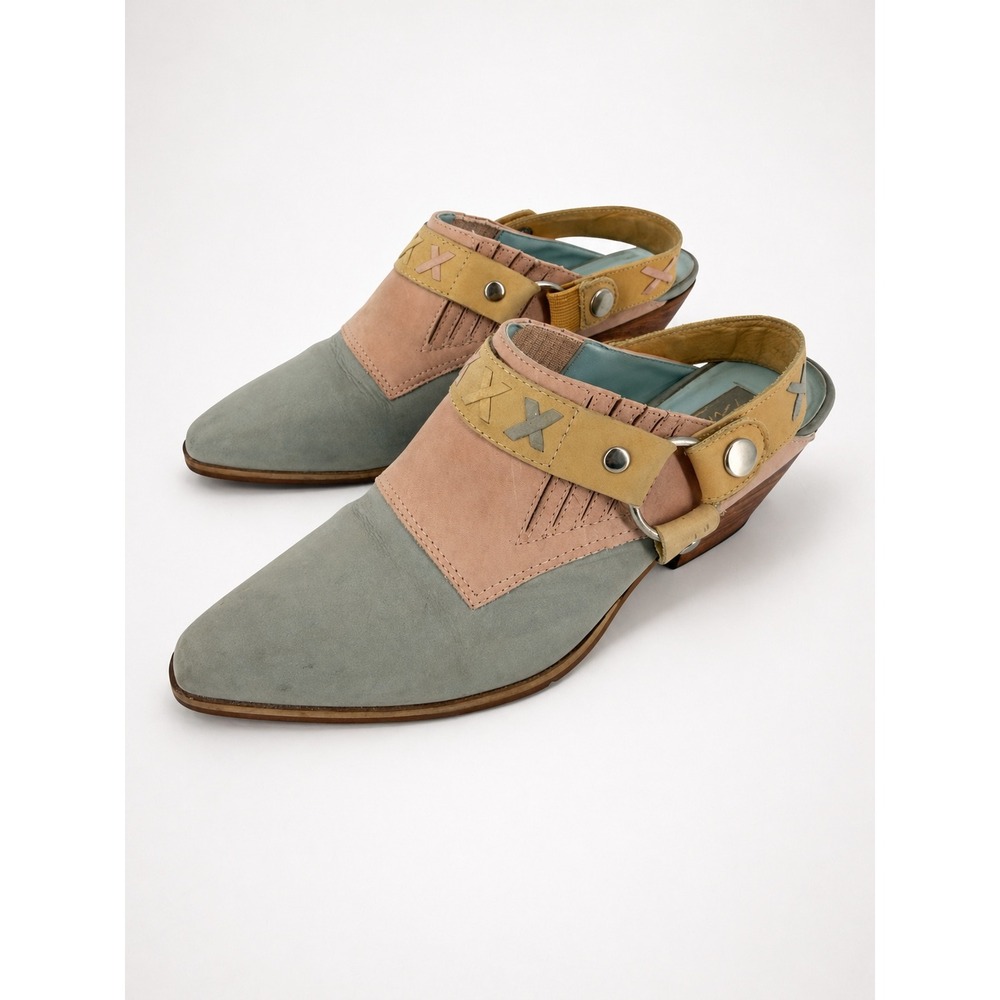 Two-Tone Pointed Slingback Mules in Sage and Blush